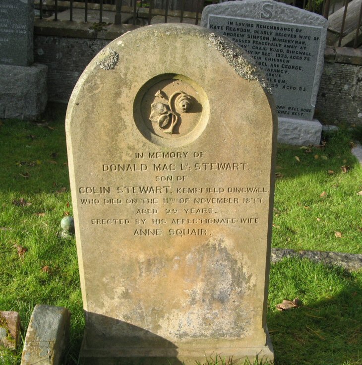 Photo of headstones/Donald MacLn Stewart d1877 hdstn Dingwall St Clements chyd